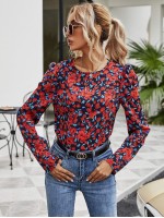 Allover Floral Print Puff Sleeve Blouse