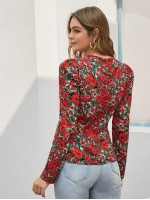 Allover Floral Print Puff Sleeve Blouse