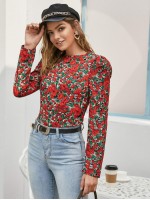 Allover Floral Print Puff Sleeve Blouse