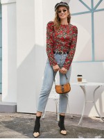 Allover Floral Print Puff Sleeve Blouse