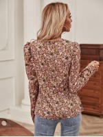 Allover Floral Print Puff Sleeve Blouse