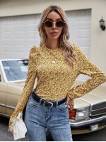 Allover Floral Print Puff Sleeve Blouse