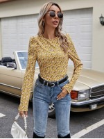 Allover Floral Print Puff Sleeve Blouse