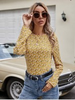 Allover Floral Print Puff Sleeve Blouse