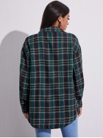 Drop Shoulder Plaid Blouse