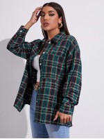 Drop Shoulder Plaid Blouse