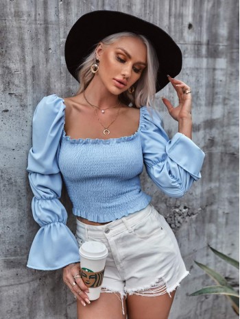 Frill Trim Shirred Milkmaid Top