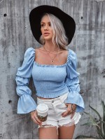 Frill Trim Shirred Milkmaid Top