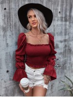 Frill Trim Shirred Crop Blouse