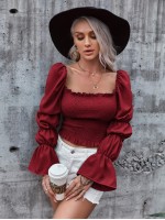 Frill Trim Shirred Crop Blouse