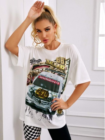 Car Graphic Drop Shoulder Oversized Tee