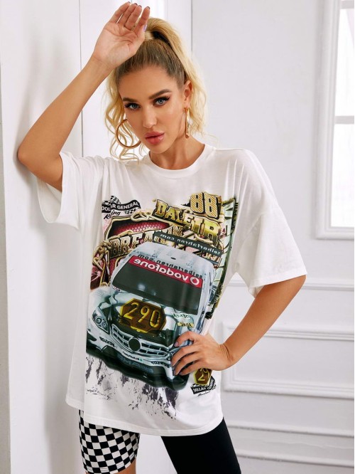 Car Graphic Drop Shoulder Oversized Tee