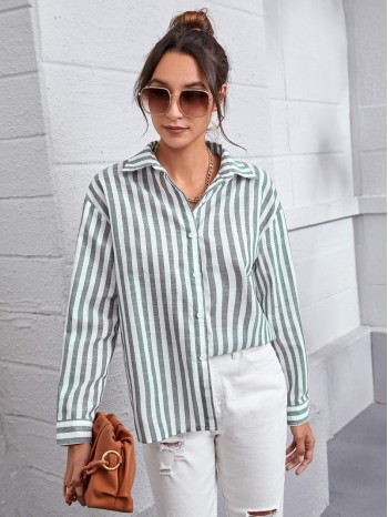 Drop Shoulder Striped Blouse