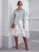 Drop Shoulder Striped Blouse