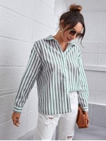 Drop Shoulder Striped Blouse