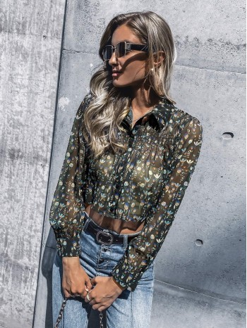 Ditsy Floral Button Up Sheer Blouse