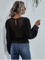 Lace Panel Sheer Back Surplice Blouse