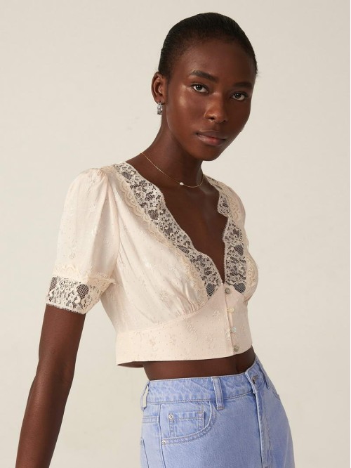 RAYON RELAXED JACQUARD LACE BLOUSE