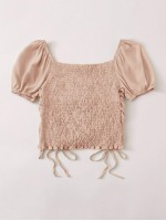 Shirred Back Drawstring Ruched Crop Top