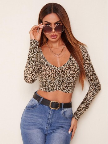 Leopard Ruched Crop Top