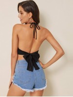 Plunge O-Ring Cropped Halter Top