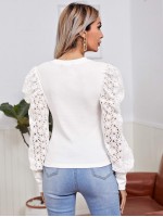 Guipure Lace Puff Sleeve Top