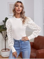 Guipure Lace Puff Sleeve Top