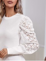 Guipure Lace Puff Sleeve Top