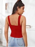 Solid Rib-knit Crop Tank Top