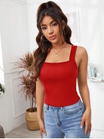 Solid Rib-knit Crop Tank Top