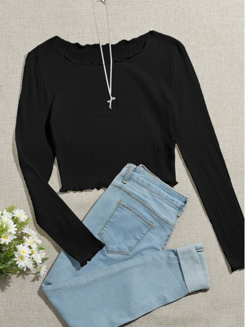 Lettuce Edge Rib-knit Crop Tee