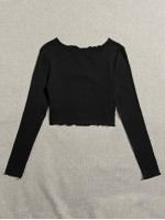 Lettuce Edge Rib-knit Crop Tee