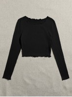 Lettuce Edge Rib-knit Crop Tee