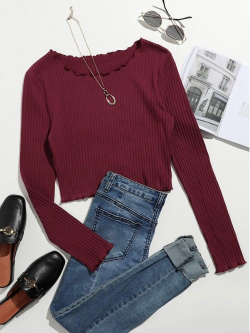 Lettuce Edge Rib-knit Crop Tee