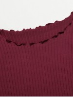 Lettuce Edge Rib-knit Crop Tee