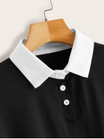 Contrast Polo Neck Short Sleeve Tee