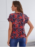 Allover Floral Print Cuffed Sleeve Top