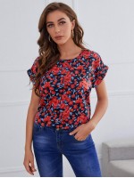 Allover Floral Print Cuffed Sleeve Top