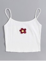 Floral Embroidered Rib-knit Cami Top