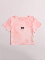 Tie Dye Butterfly Embroidery Crop Tee