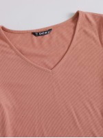 V Neck Lettuce Trim Rib-knit Crop Top