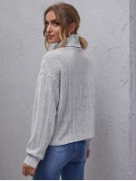 Rolled Neck Rib-knit Tee