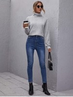 Rolled Neck Rib-knit Tee