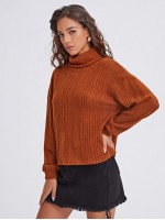 Rolled Neck Rib-knit Tee