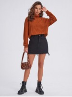 Rolled Neck Rib-knit Tee