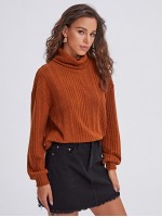 Rolled Neck Rib-knit Tee