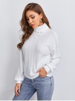 Rolled Neck Rib-knit Tee