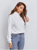 Rolled Neck Rib-knit Tee