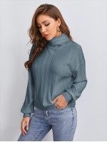 Rolled Neck Rib-knit Tee