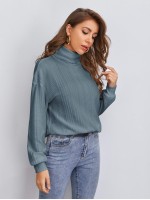 Rolled Neck Rib-knit Tee